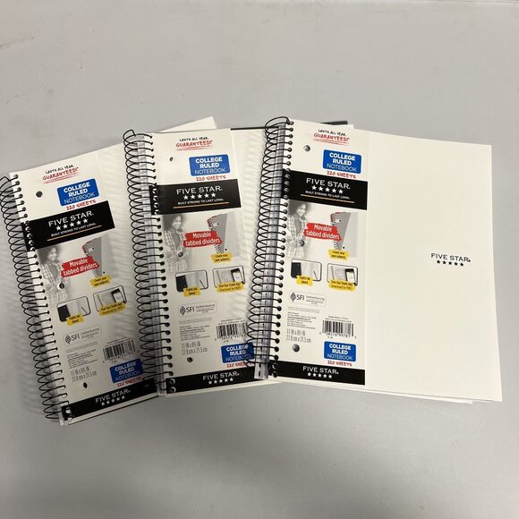 Five Star 5‑Subject College Ruled Spiral Notebook 220 Sheets White Pack of 5 - Picture 2 of 4